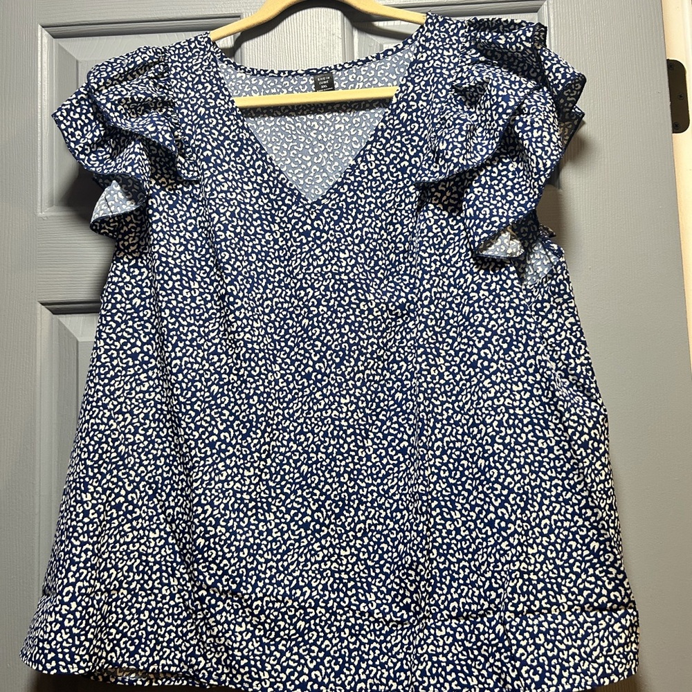 Blue and White Patterned Women's Top